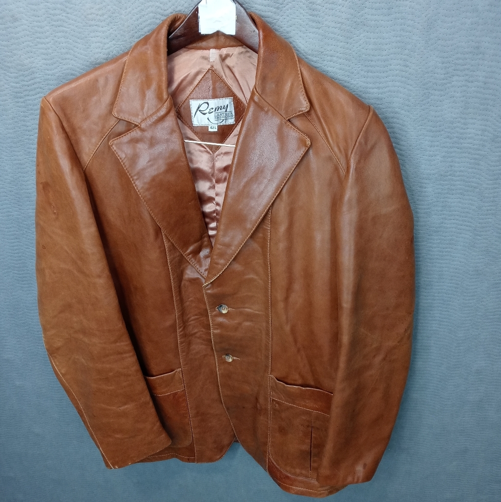 Men's Tan Leather Blazer Jacket